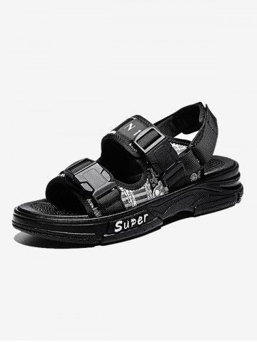 Graphic Push Buckle Double Strap Sports Sandals - BLACK - EU 44