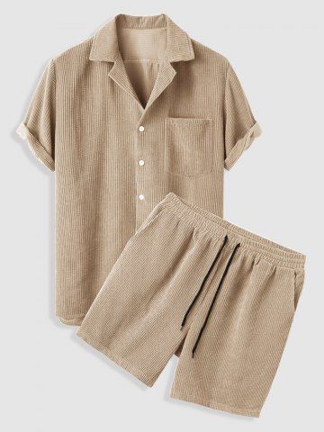 Corduroy Casual Shirt and Shorts Set - LIGHT COFFEE - M
