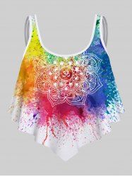 Maillot de Bain Tankini Asymétrique Matelassé Fleur Imprimée - Blanc XS