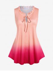 Plus Size Ruffles Collar Ombre Tank Top with Tie -  