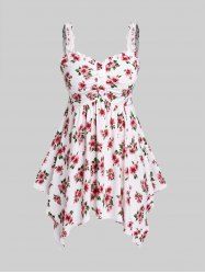 Plus Size Floral Faux Pearl Lace Decor Frilled Asymmetrical Tank Top -  