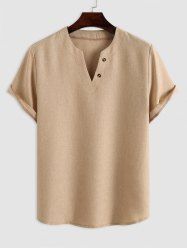 Notched V Neck Short Sleeves Pullover Shirt -  