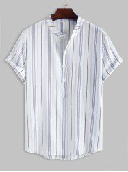 Cotton and Linen Textured Striped Weave Design Short Sleeves Popover Shirt -  