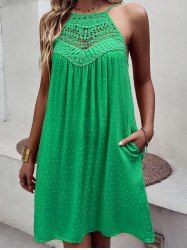 Swiss Dot Guipure Lace Panel Swing Mini Cami Tent Dress -  