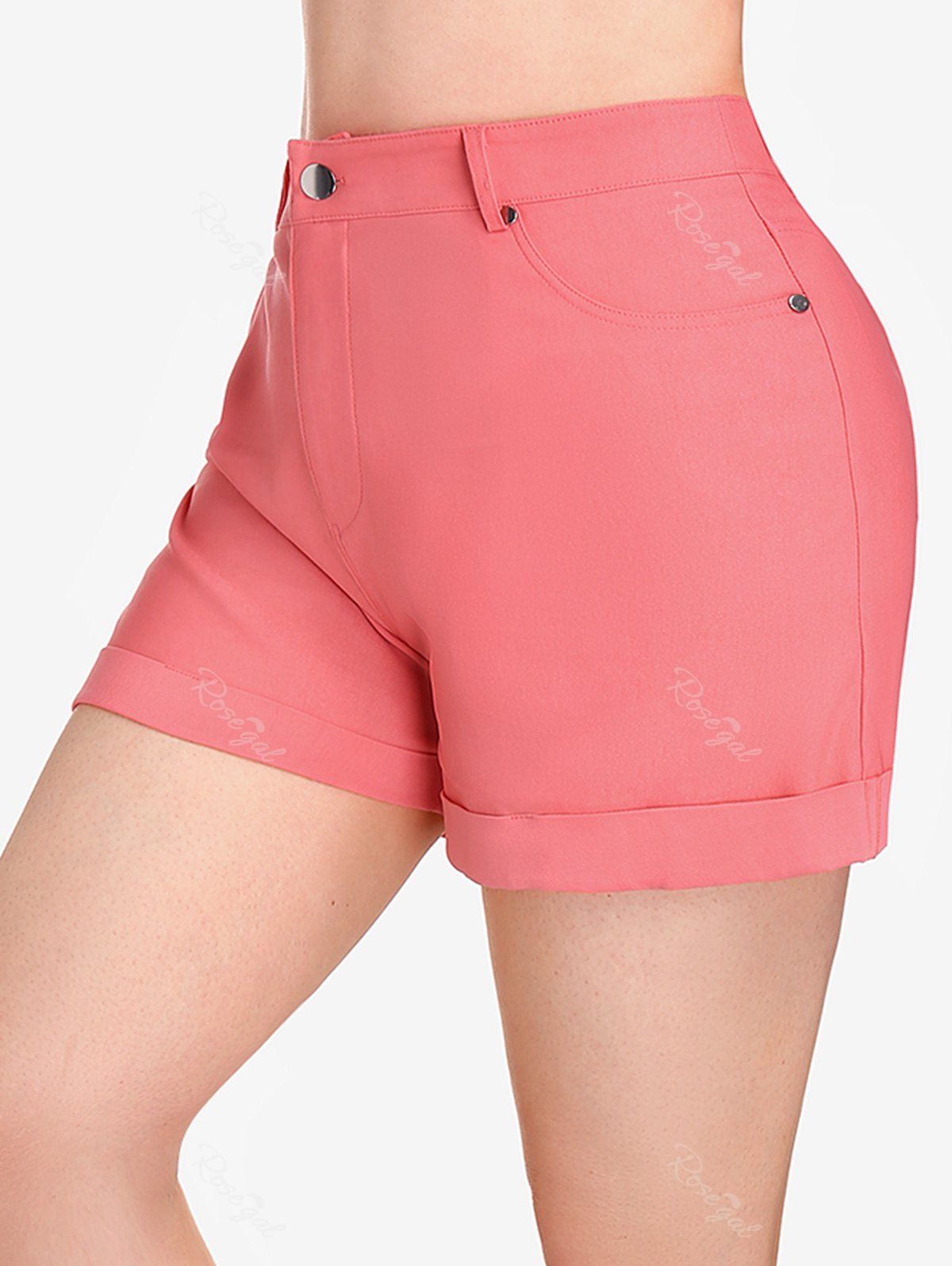 Cheap Plus Size Cuffed Colored Shorts with Pockets  