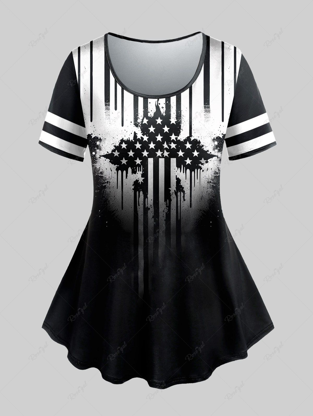 T-shirt Gothique Imprimé Drapeau Américain Noir 1X | US 14-16