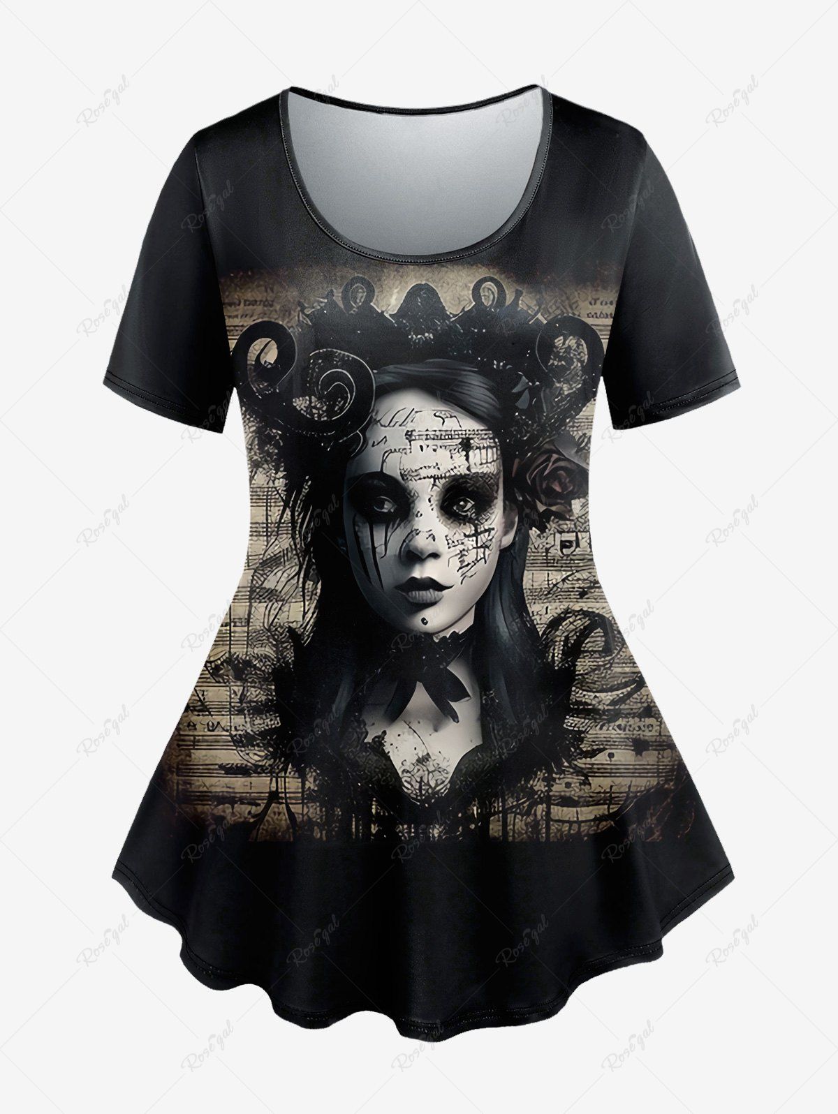 T-shirt Gothique Fille Graphique Noir M | US 10