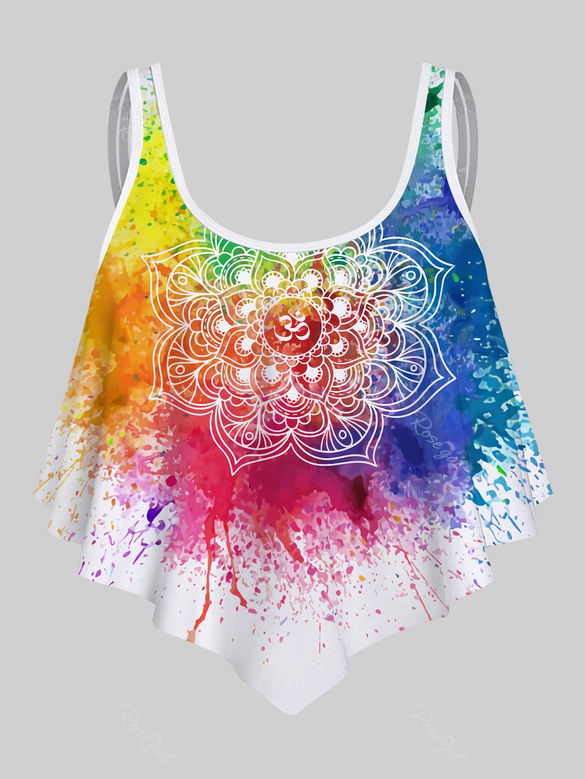 Outfit Splatter Flower Printed Asymmetric Padded Tankini Top Swimsuit  