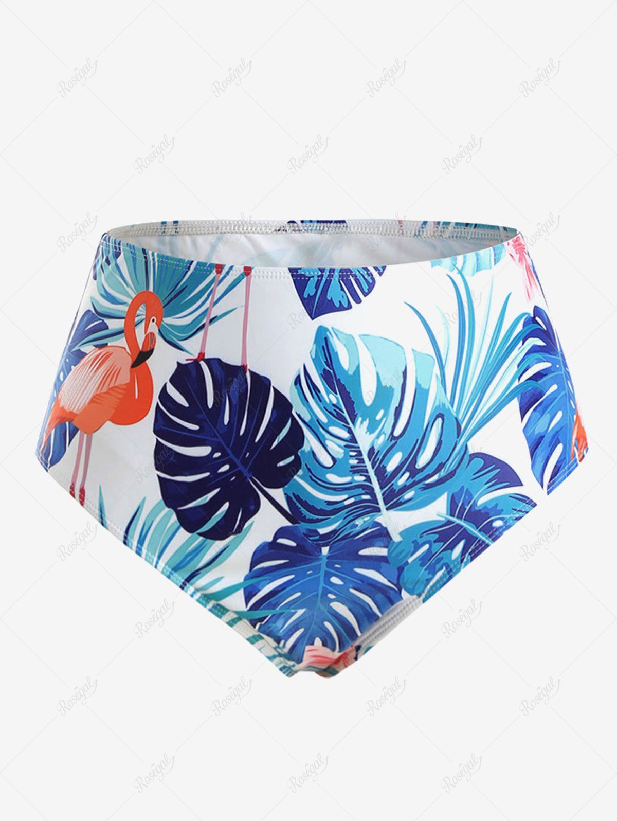 Bikini à Imprimé Flamant et Feuilles de Palmier Tropical Grande-Taille Bleu 4X