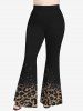 Plus Size 3D Leopard Printed Round Neck Short Sleeve T-Shirt and 3D Light Leopard Printed Flare Pants Outfit -  