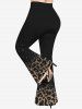 Plus Size 3D Leopard Printed Round Neck Short Sleeve T-Shirt and 3D Light Leopard Printed Flare Pants Outfit -  