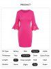 Plus Size Plain Color Laser Cut Out Three Quater Sleeve Shift Mini Dress -  