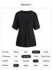 Plus Size Plain Color Ruched Half Sleeve Round Neck Blouse -  
