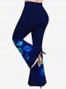 3D Light Flower Printed Short Sleeve Tee and Flare Pants Plus Size Outfits -  