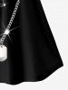 Plus Size Heart Chains Light Beam Printed Cold Shoulder T-Shirt (Adjustable Straps) -  