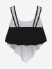 Tankini Maillot de Bain Motif de Fleur Séchée D'Géométries avec Poche Poitrine - Noir XS