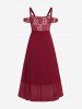 Plus Size Lace Panel Chiffon Open Shoulder Maxi Semi Formal Dress -  