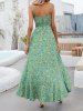 Robe Fourreau Haute Basse Boutonnée à Imprimé Fleurie à Volants - Vert S
