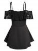 Cold Shoulder Short Lace Sleeve Lace Up Empire Waist Skirted T Shirt -  
