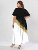 Plus Size V-Neck Sparkling Sequin And Butterfly Printed Split Dress -  