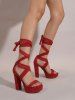 Platform Lace Up Chunky Heel Faux Suede Strappy Sandals -  