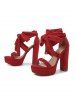 Platform Lace Up Chunky Heel Faux Suede Strappy Sandals -  