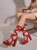 Platform Lace Up Chunky Heel Faux Suede Strappy Sandals -  
