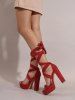 Platform Lace Up Chunky Heel Faux Suede Strappy Sandals -  