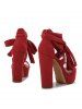 Platform Lace Up Chunky Heel Faux Suede Strappy Sandals -  