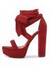 Platform Lace Up Chunky Heel Faux Suede Strappy Sandals -  