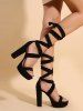 Sandales Plateforme à Talons Épais avec Lacets à Lanières en Daim - Noir EU 41