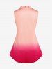 Plus Size Ruffles Collar Ombre Tank Top with Tie -  