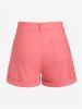 Plus Size Cuffed Colored Shorts with Pockets -  