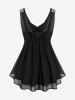 Plus Size Sequins Ruched Mesh Overlay 2 in 1 Tank Top -  