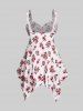 Plus Size Floral Faux Pearl Lace Decor Frilled Asymmetrical Tank Top -  