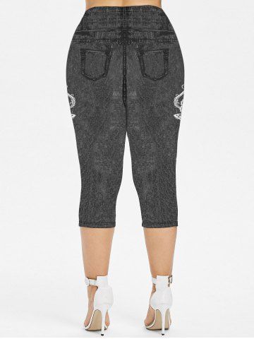Plus Size 3D Lace-up Jeans Printed Capri Jeggings