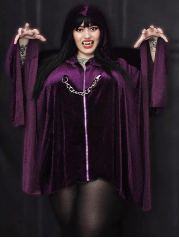 Gothic Batwing Sleeve Chains Handkerchief Hooded Cape - PURPLE - M | US 10
