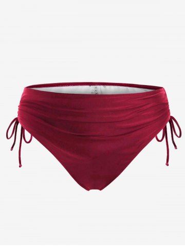 Plus Size Cinched Ruched Full Coverage Bikini Bottoms - RED - 4X