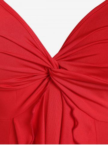 Plus Size Valentines Flounce Twist Solid Sleeveless A Line Party Midi Dress