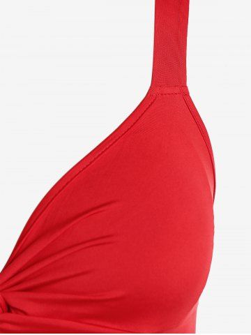 Plus Size Valentines Flounce Twist Solid Sleeveless A Line Party Midi Dress