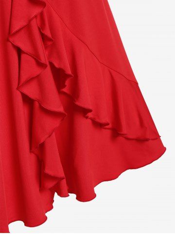 Plus Size Valentines Flounce Twist Solid Sleeveless A Line Party Midi Dress