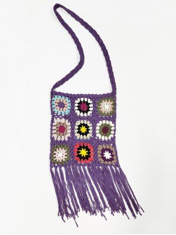Flower Pattern Fringed Crochet Crossbody Bag
