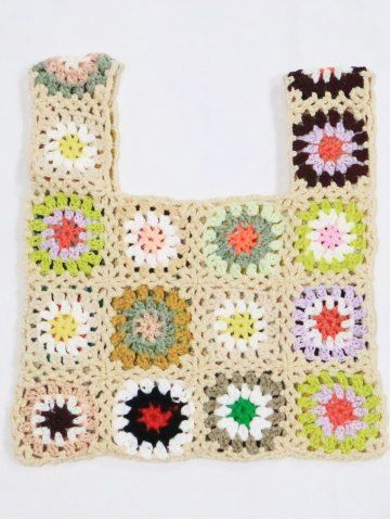 Flower Pattern Crochet Bag - LIGHT COFFEE