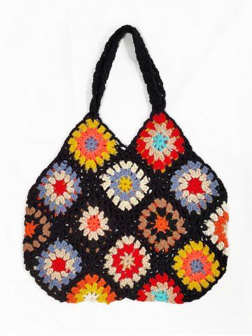 Flower Pattern Crochet Tote Bag