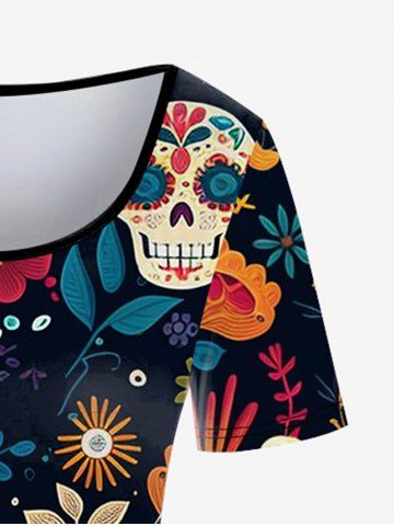 Gothic Skull Allover Print A Line Tee Dress