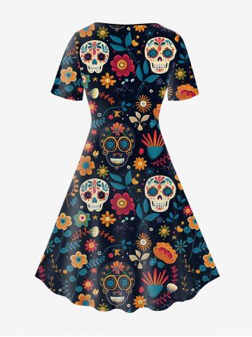 Gothic Skull Allover Print A Line Tee Dress
