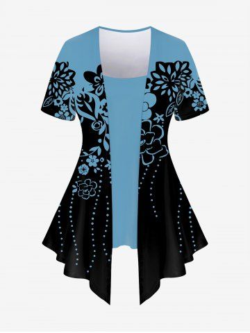 Plus Size Floral Print 2 In 1 T-shirt