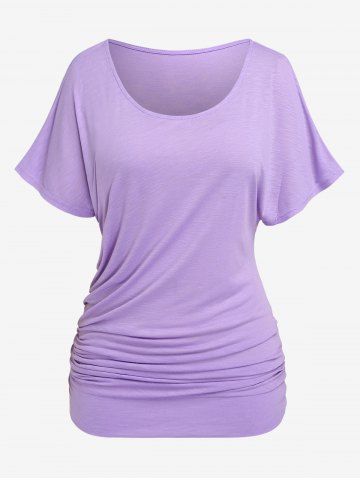 Plus Size Solid Batwing Sleeves T-shirt - PURPLE - 1X | US 14-16