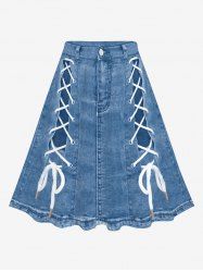 Plus Size 3D Jeans Lace Up Printed Skirt -  
