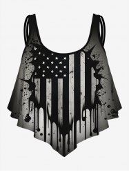 Haut de Bikini Gothique Déchiré Drapeau Américain Imprimé à Volants - Noir L